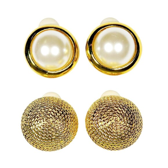 Unbranded Jewelry - 1980s Gold Tone Dome Clip-On Earrings 2 Pairs Vintage Statement Jewelry